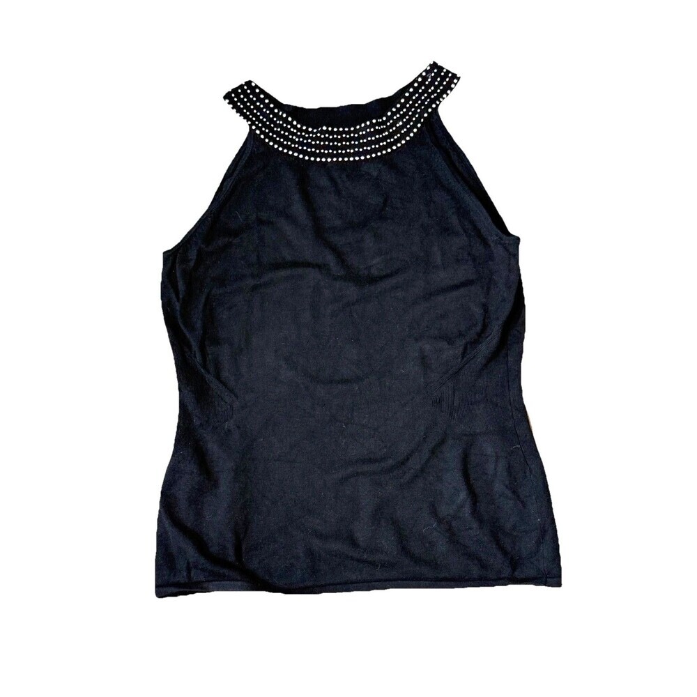 White House Black Market Black Rhinestone Neck Sleeveless Top Womens L
